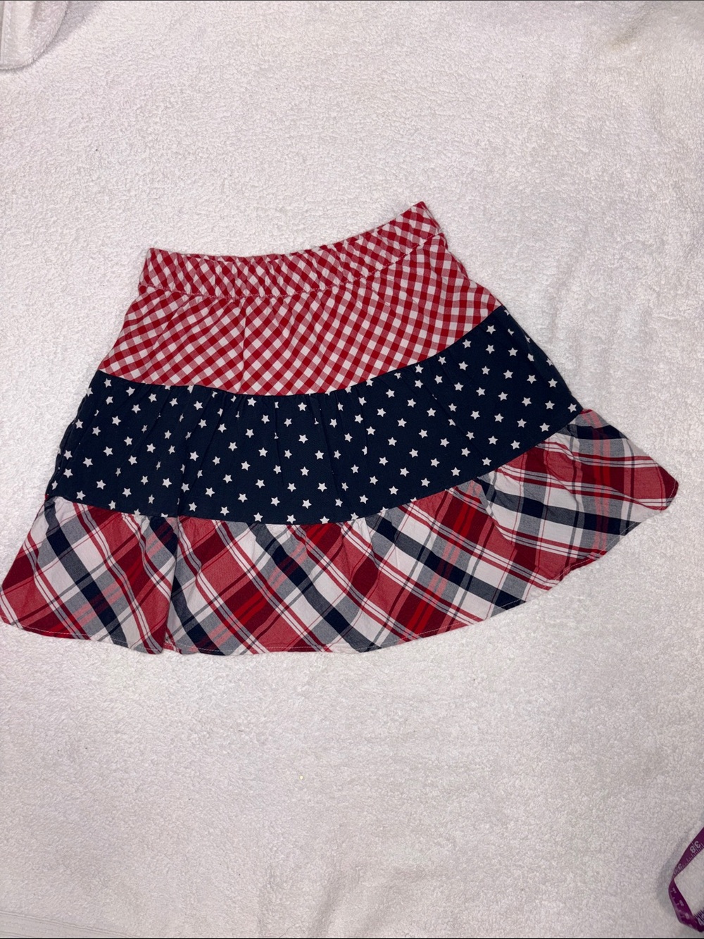 Gymboree Red, White Blue Tiered Plaid gingham Star Skort patriotic 4th July 7